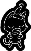 icône de dessin animé de chat parlant d'un bonnet de noel vecteur