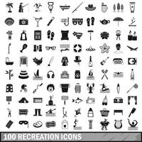 Ensemble de 100 icônes de loisirs, style simple vecteur