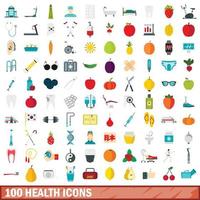Ensemble de 100 icônes de santé, style plat vecteur