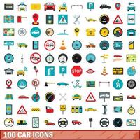 Ensemble de 100 icônes de voiture, style plat vecteur