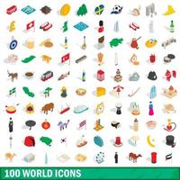 Ensemble de 100 icônes du monde, style 3d isométrique vecteur