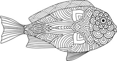 page de coloriage de poisson, vecteur de poisson dessin à la main