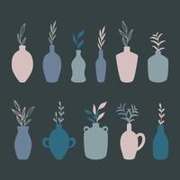 vases esthétiques avec collection de plats vectoriels les plus feuilles vecteur