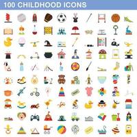Ensemble de 100 icônes d'enfance, style plat vecteur
