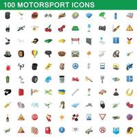 Ensemble de 100 icônes de sport automobile, style cartoon vecteur