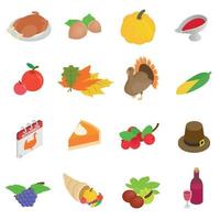icônes 3d isométriques du jour de thanksgiving vecteur