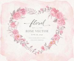 belle fleur rose et feuille botanique en forme de coeur aquarelle numérique peint illustration pour amour mariage saint valentin ou arrangement invitation conception carte de voeux vecteur