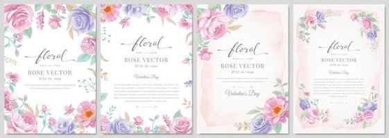 ensemble de collection belle fleur rose et illustration peinte numérique de feuille botanique pour l'amour mariage saint valentin ou arrangement invitation conception carte de voeux vecteur