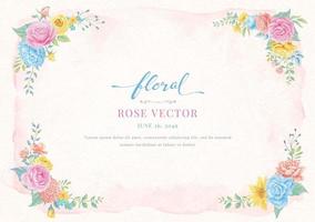 fleur rose et illustration peinte numérique de feuille botanique vecteur