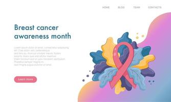 conception de modèle de site Web créatif pour le mois de sensibilisation au cancer du sein. page d'accueil pour la médecine, l'éducation et les organisations à but non lucratif. concept de style plat moderne. illustration vectorielle. vecteur