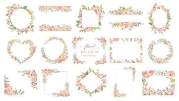 ensemble de collection belle fleur rose et illustration peinte numérique de feuille botanique pour l'amour mariage saint valentin ou arrangement invitation conception carte de voeux vecteur