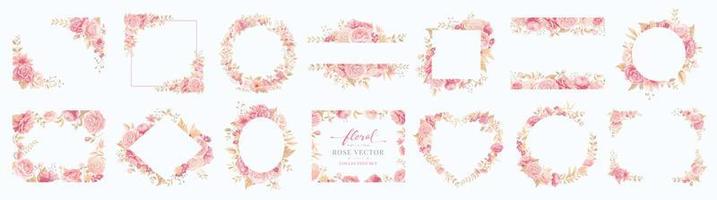 ensemble de collection belle fleur rose et illustration peinte numérique de feuille botanique pour l'amour mariage saint valentin ou arrangement invitation conception carte de voeux vecteur