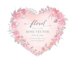 belle fleur rose et feuille botanique en forme de coeur aquarelle numérique peint illustration pour amour mariage saint valentin ou arrangement invitation conception carte de voeux vecteur