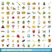 Ensemble de 100 icônes agricoles, style dessin animé vecteur