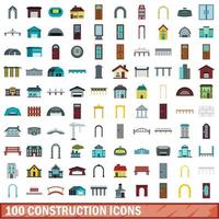 Ensemble de 100 icônes de construction, style plat vecteur