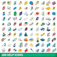 100 icônes d'aide définies, style 3d isométrique vecteur