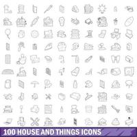 Ensemble de 100 icônes maison et choses, style de contour vecteur