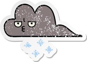 autocollant en détresse d'un nuage de neige de tempête de dessin animé mignon vecteur