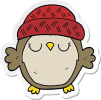 autocollant d'un hibou mignon de bande dessinée dans le chapeau vecteur