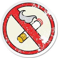 autocollant en détresse d'un dessin animé mignon signe interdit de fumer vecteur