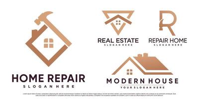 ensemble d'inspiration de conception de logo de réparation à domicile avec marteau et élément créatif vecteur premium