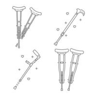 jeu d'icônes de béquilles de blessure, style de contour vecteur