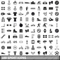 100 icônes de sport définies dans un style simple vecteur