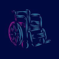 logo pop art en fauteuil roulant. conception médicale colorée avec un fond sombre. illustration vectorielle abstraite. fond noir isolé pour t-shirt, affiche, vêtements, merch, vêtements, conception de badges vecteur