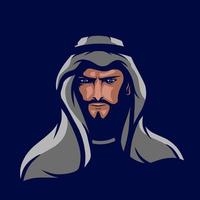 L'homme arabe ligne vectorielle logo néon art potrait design coloré avec un fond sombre. illustration graphique abstraite. fond noir isolé pour t-shirt vecteur