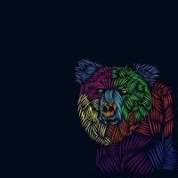 conception de logo coloré potrait pop art ligne ours avec fond sombre vecteur