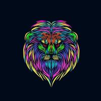 lion roi de la jungle tête visage silhouette ligne pop art potrait logo design coloré avec fond sombre vecteur