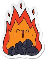autocollant d'un feu de charbon flamboyant de dessin animé