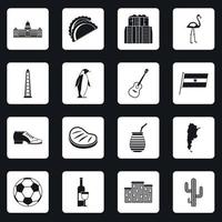 icônes d'articles de voyage argentine définir vecteur de carrés