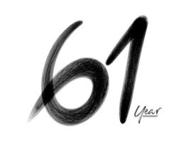 Modèle de vecteur de célébration d'anniversaire de 61 ans, création de logo de 61 ans, 61e anniversaire, numéros de lettrage noir dessin au pinceau croquis dessiné à la main, illustration vectorielle de numéro de conception de logo