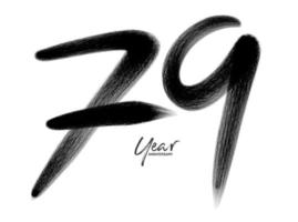 Modèle de vecteur de célébration d'anniversaire de 79 ans, création de logo de 79 ans, 79e anniversaire, numéros de lettrage noir brosse dessin croquis dessiné à la main, illustration vectorielle de numéro de conception de logo