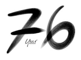 Modèle de vecteur de célébration d'anniversaire de 76 ans, création de logo de 76 ans, 76e anniversaire, numéros de lettrage noir dessin au pinceau croquis dessiné à la main, illustration vectorielle de numéro de conception de logo