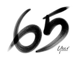 Modèle vectoriel de célébration d'anniversaire de 65 ans, création de logo de 65 ans, 65e anniversaire, numéros de lettrage noir dessin au pinceau croquis dessiné à la main, illustration vectorielle de numéro de conception de logo