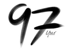 Modèle vectoriel de célébration d'anniversaire de 97 ans, création de logo de 97 ans, 97e anniversaire, numéros de lettrage noir dessin au pinceau croquis dessiné à la main, illustration vectorielle de numéro de conception de logo