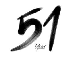 Modèle de vecteur de célébration d'anniversaire de 51 ans, création de logo de 51 ans, 51e anniversaire, numéros de lettrage noir brosse dessin croquis dessiné à la main, illustration vectorielle de conception de logo de numéro
