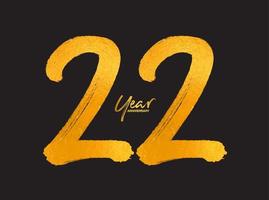 modèle vectoriel de célébration d'anniversaire de 22 ans d'or, création de logo de 22 ans, 22e anniversaire, numéros de lettrage d'or brosse dessin croquis dessiné à la main, illustration vectorielle de numéro de conception de logo