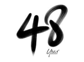 Modèle vectoriel de célébration d'anniversaire de 48 ans, création de logo de 48 ans, 48e anniversaire, numéros de lettrage noir dessin au pinceau croquis dessiné à la main, illustration vectorielle de numéro de conception de logo