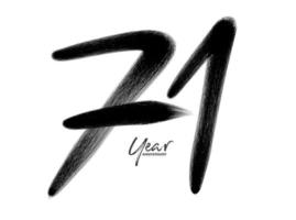 Modèle de vecteur de célébration d'anniversaire de 71 ans, création de logo de 71 ans, 71e anniversaire, numéros de lettrage noir dessin au pinceau croquis dessiné à la main, illustration vectorielle de numéro de conception de logo