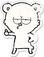 autocollant en détresse d'un dessin animé d'ours polaire ennuyé donnant un signe de pouce en l'air vecteur