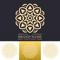 modèle de conception de logo de mandala de luxe avec couleur dorée et concept d'art en ligne étoile ou floral vecteur