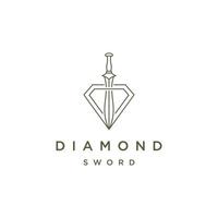 modèle de conception d'icône de logo de ligne d'épée de diamant vecteur plat