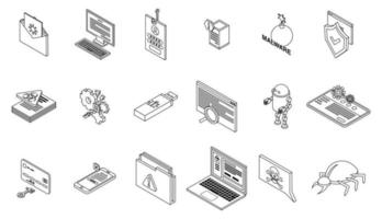 icônes de logiciels malveillants définies contour vectoriel