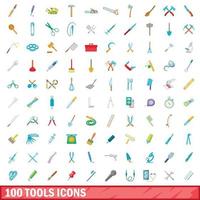 Ensemble d'icônes de 100 outils, style dessin animé vecteur