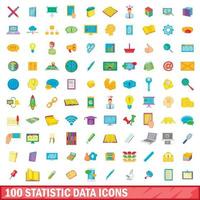 Ensemble de 100 icônes de données statistiques, style cartoon
