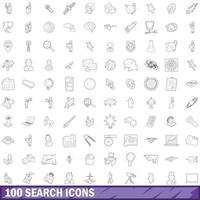 Ensemble de 100 icônes de recherche, style de contour vecteur