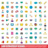 Ensemble de 100 icônes de stratégie, style cartoon vecteur